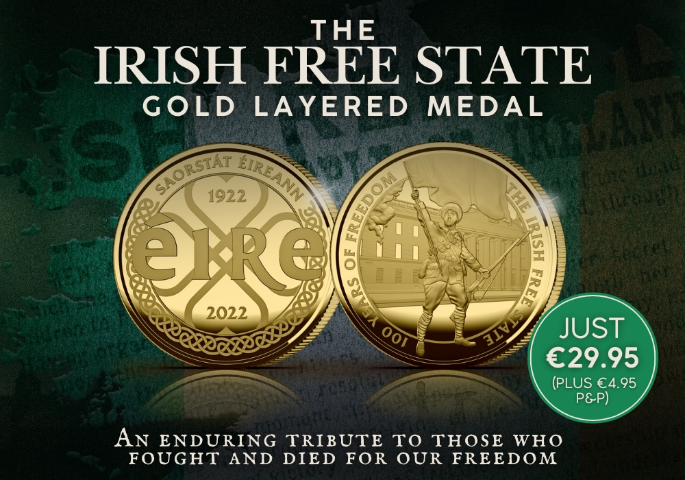 The Irish Free State Pure 24-carat Gold Layered Medal