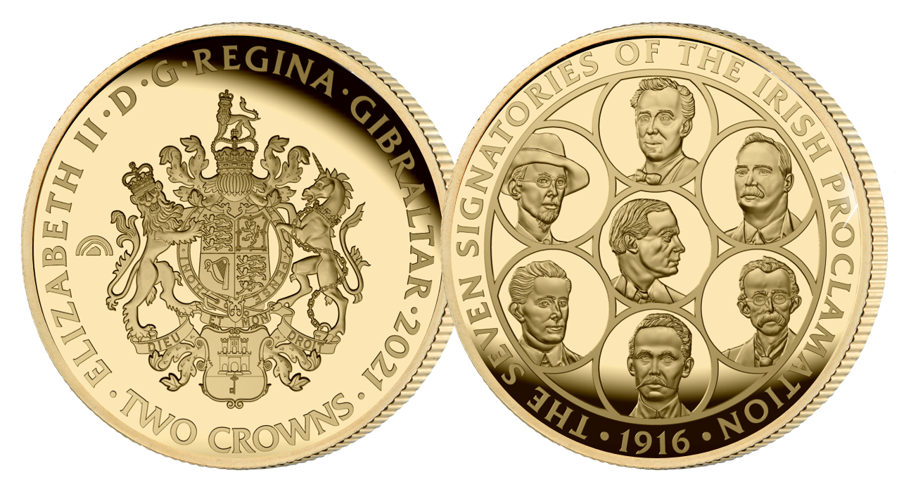 The world's first solid gold coin to depict the Seven Signatories who signed the Irish Proclamation of Independence and who paid the ultimate sacrifice for the cause of freedom. The world's first solid gold coin to depict the Seven Signatories who signed the Irish Proclamation of Independence and who paid the ultimate sacrifice for the cause of freedom.