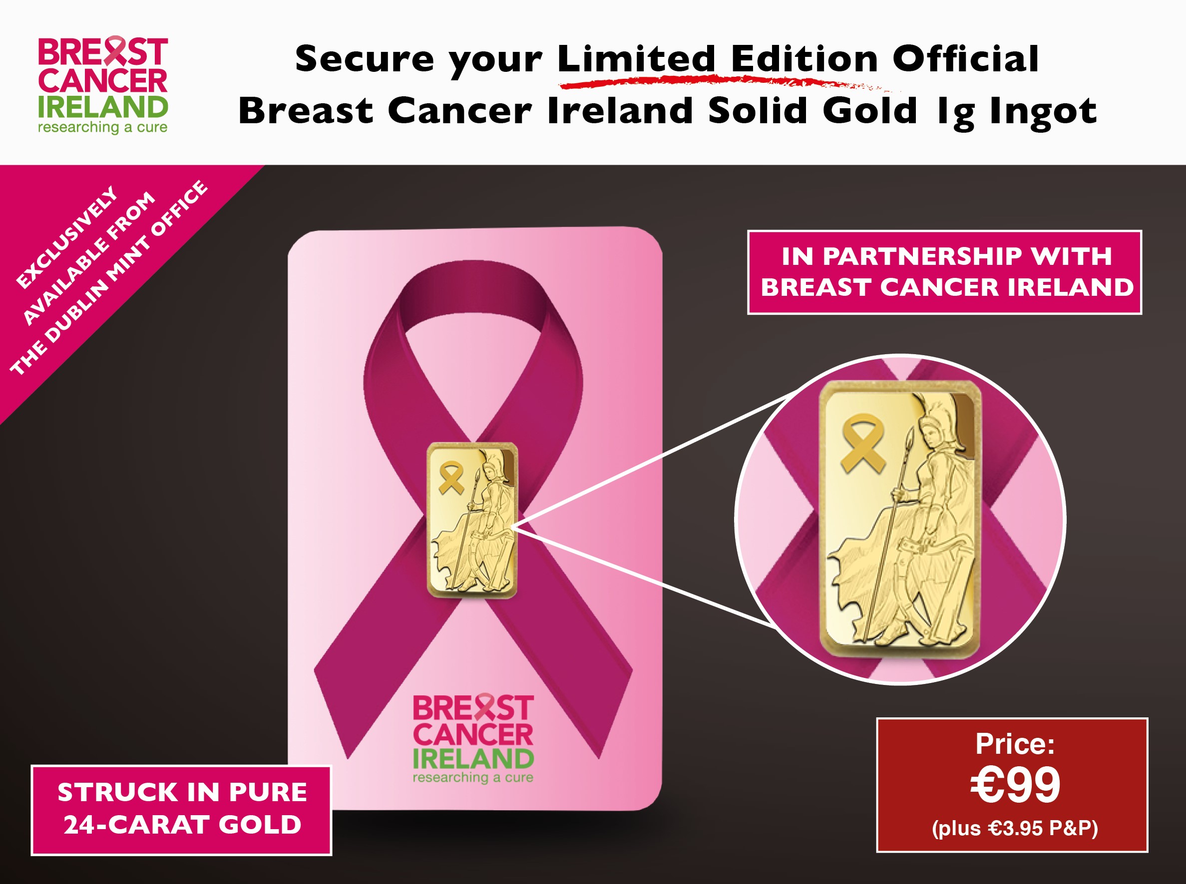  Breast Cancer Ireland Gold 1g Ingot