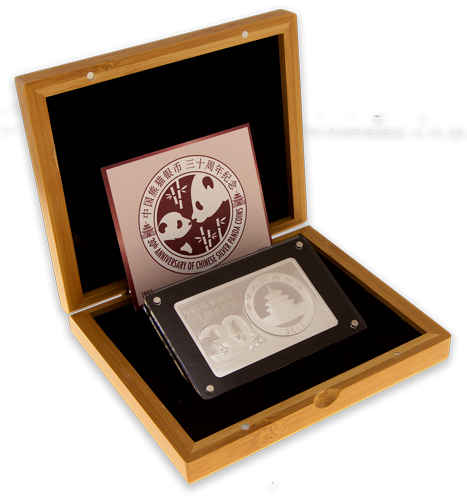 Exquisite 2oz silver bar with a 1oz silver panda coin placed in it. Exquisite 2oz silver bar with a 1oz silver panda coin placed in it.