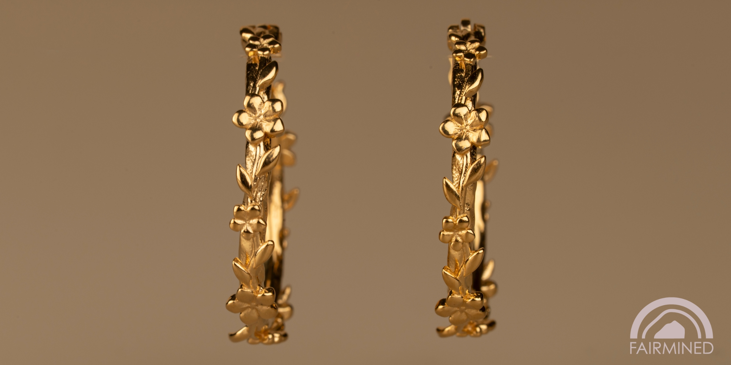 The Forget-Me-Not 'Wreath' Silver Hoop Earrings Layered in 18-carat Fairmined Gold