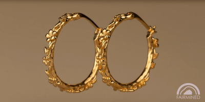 The Forget-Me-Not 'Wreath' Silver Hoop Earrings Layered in 18-carat Fairmined Gold