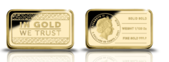 Affordable 1/100 Oz pure gold lead-buster with generic ‘In Gold We Trust’-theme.