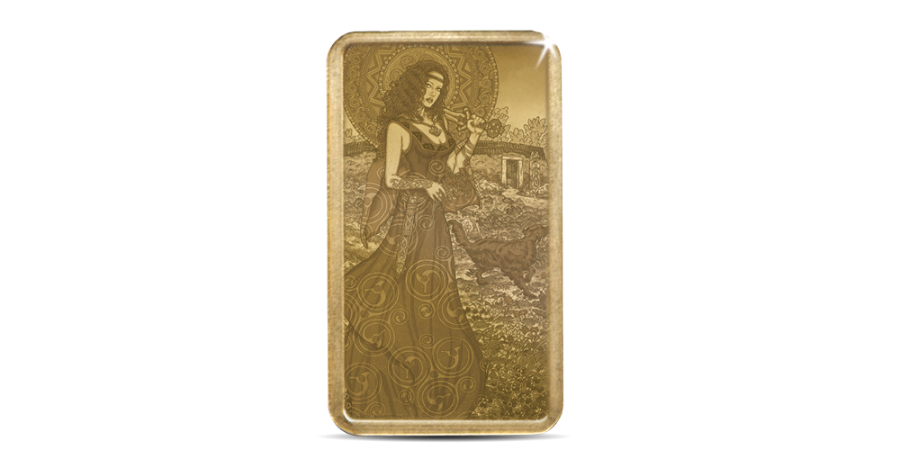 Ingot featuring a beautiful depiction of the warrior queen, designed by famous Irish artist Jim FitzPatrick. Ingot featuring a beautiful depiction of the warrior queen, designed by famous Irish artist Jim FitzPatrick.