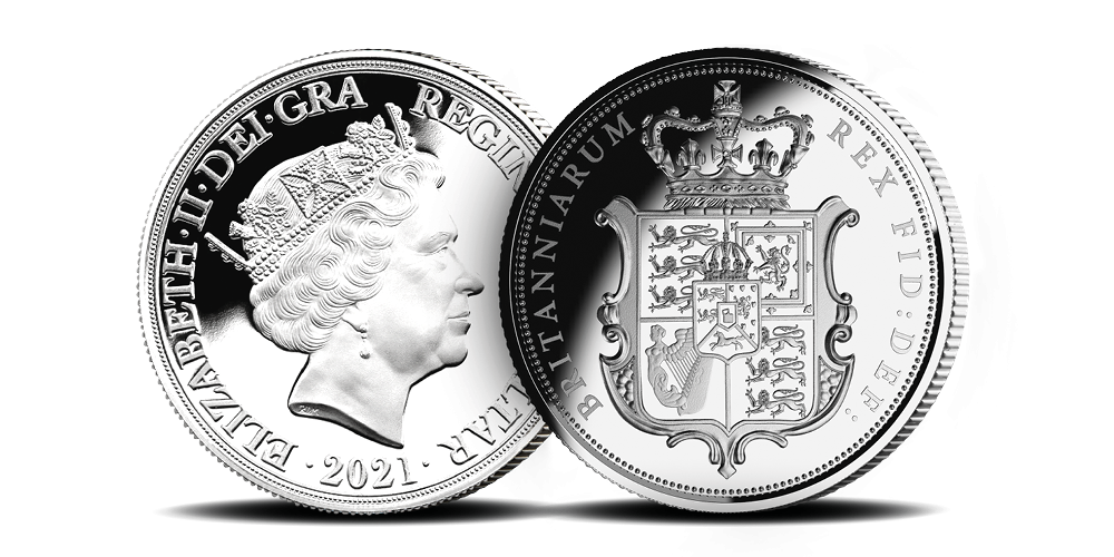 George IV’s spectacular ‘Shield’ design, The first ever Silver Sovereign to feature the Irish Harp. George IV’s spectacular ‘Shield’ design, The first ever Silver Sovereign to feature the Irish Harp.