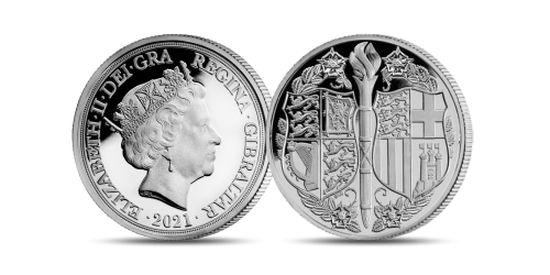 The coin features the Coat of Arms of High Royal Highness Prince Philip by heraldic artist Gregory Cameron. 