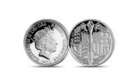 The coin features the Coat of Arms of High Royal Highness Prince Philip by heraldic artist Gregory Cameron. 