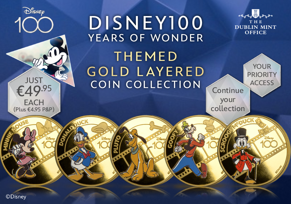 The Official Walt Disney100 Years of Wonder Themed Gold Layered Coin Collection
